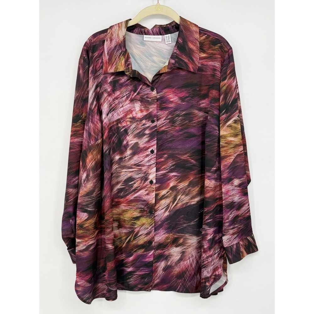 Susan Graver Women's Long Sleeve Button Up 1XP